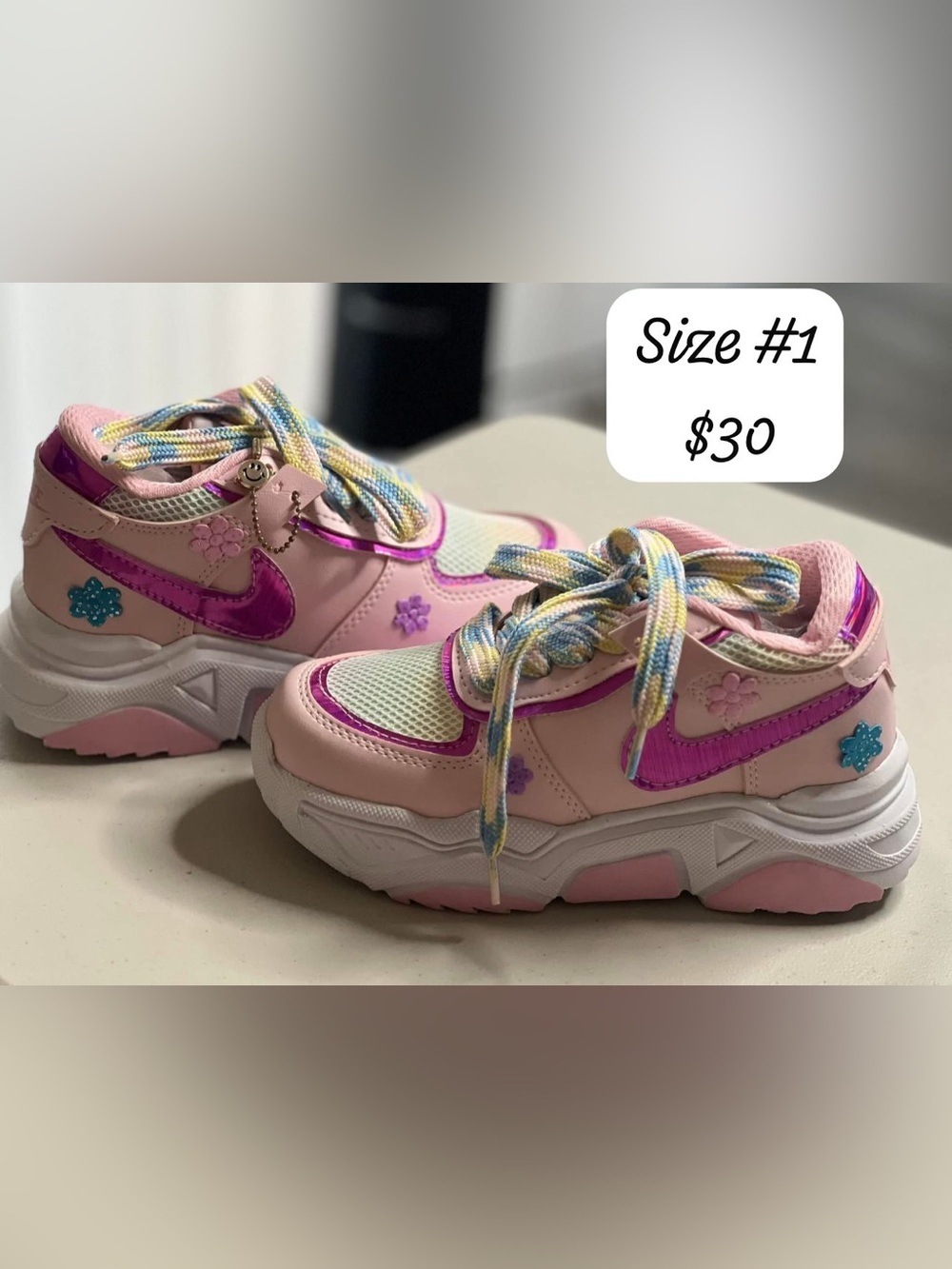 Kids Pink Floral Accent Chunky Sneakers